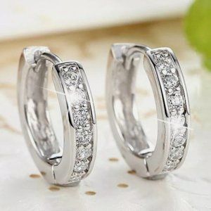 925 Silver Hoop Diamond Earrings